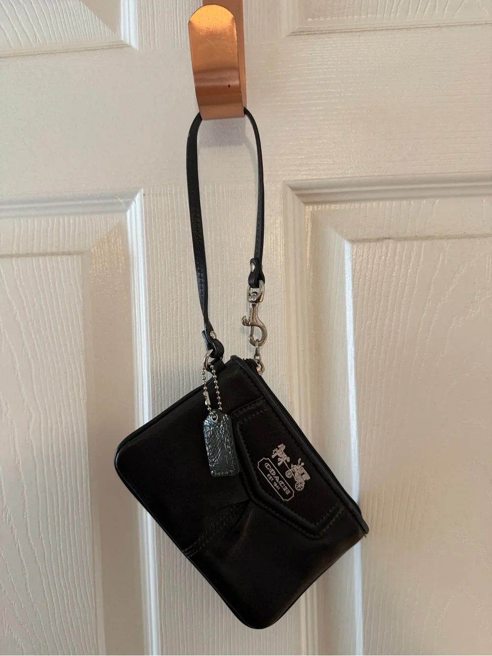 Coach Black Leather Wristlet with Signature Tag